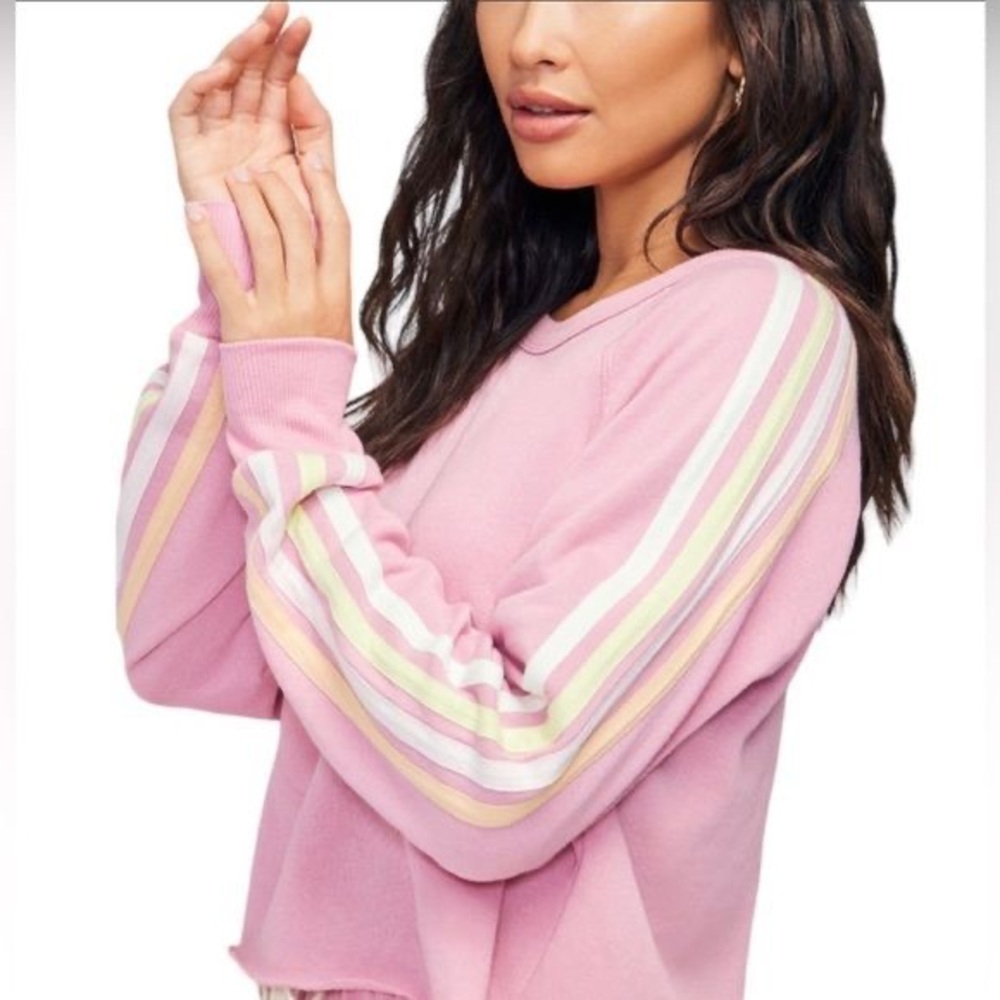 NWT Wildfox Homestead Stripes Sweatshirt Orchid Smoke Size Small Oversized